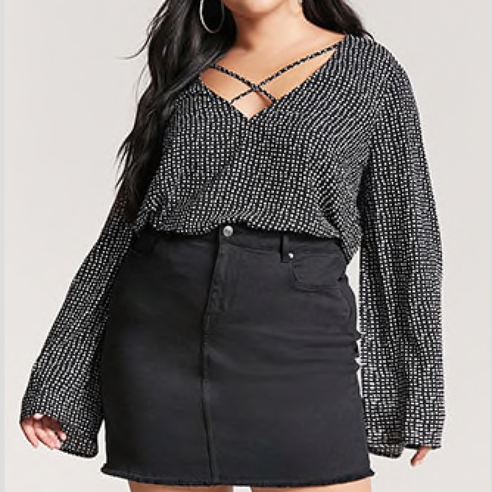 Forever 21 Plus Square Polka Dot Long Sleeve Shirt